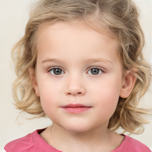 Neutral white child female with medium  blond hair and grey eyes