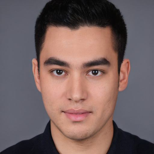 Neutral white young-adult male with short  black hair and brown eyes