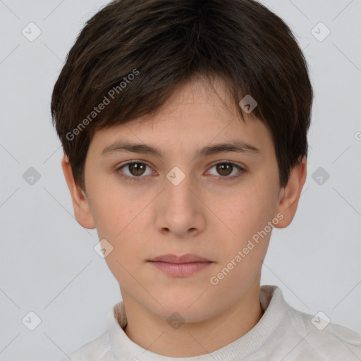 Neutral white young-adult female with short  brown hair and brown eyes