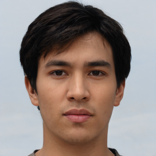 Neutral asian young-adult male with short  black hair and brown eyes
