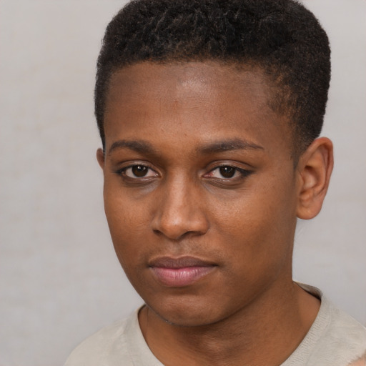 Neutral black young-adult female with short  brown hair and brown eyes