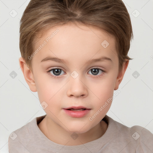 Neutral white child female with short  brown hair and brown eyes