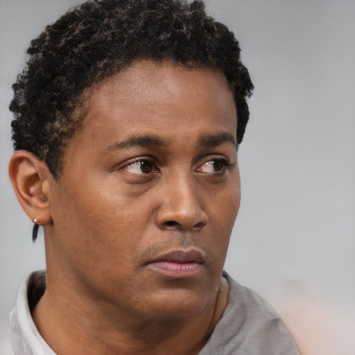 Neutral black young-adult male with short  brown hair and brown eyes