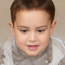 Joyful white child female with short  brown hair and brown eyes