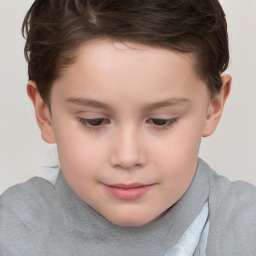 Joyful white child female with short  brown hair and brown eyes