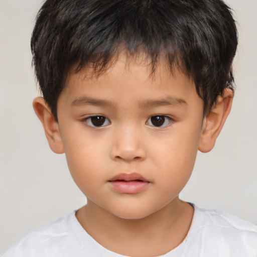 Neutral asian child male with short  brown hair and brown eyes