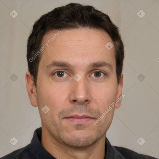 Neutral white adult male with short  brown hair and brown eyes