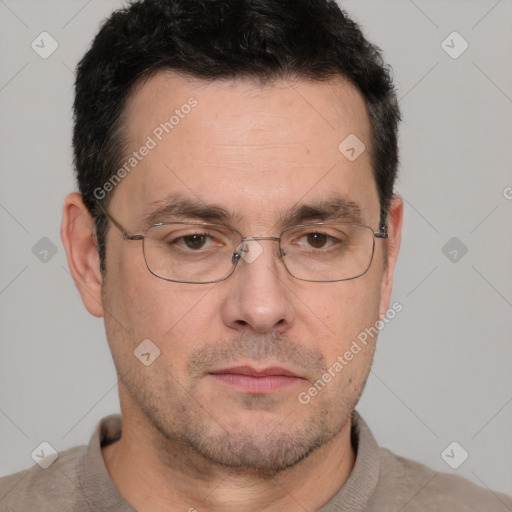 Neutral white adult male with short  brown hair and brown eyes