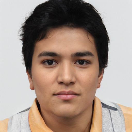 Neutral asian young-adult male with short  black hair and brown eyes