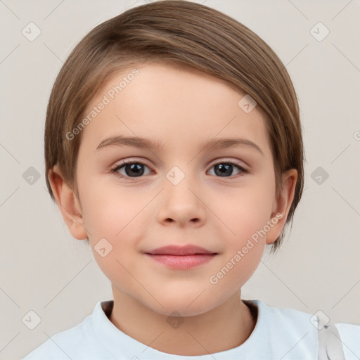 Neutral white child female with short  brown hair and brown eyes