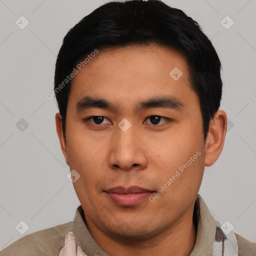 Neutral asian young-adult male with short  black hair and brown eyes