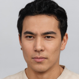 Neutral asian young-adult male with short  black hair and brown eyes