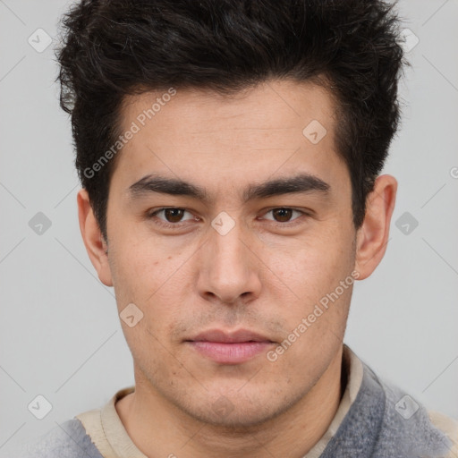 Neutral asian young-adult male with short  brown hair and brown eyes