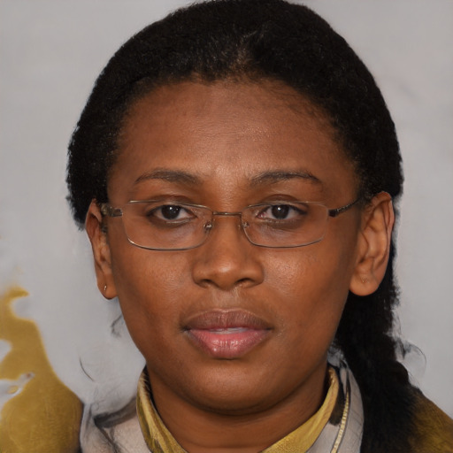 Neutral black young-adult female with short  brown hair and brown eyes