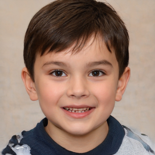 Joyful white child male with short  brown hair and brown eyes