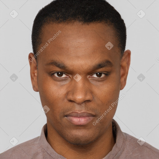 Neutral black young-adult male with short  brown hair and brown eyes