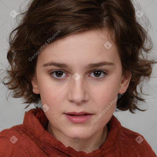 Neutral white child female with medium  brown hair and brown eyes