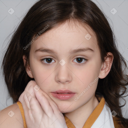 Neutral white child female with medium  brown hair and brown eyes