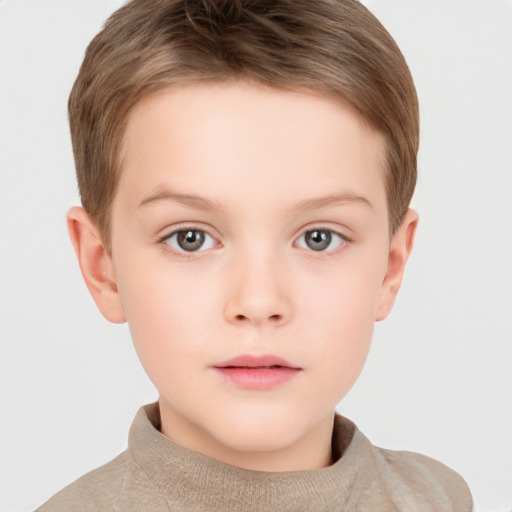 Neutral white child female with short  brown hair and grey eyes