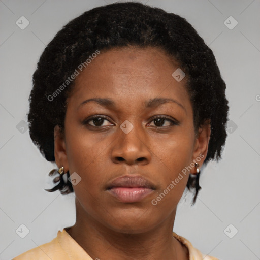 Neutral black young-adult female with short  brown hair and brown eyes