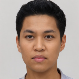 Neutral asian young-adult male with short  black hair and brown eyes