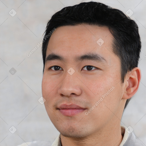 Neutral asian young-adult male with short  black hair and brown eyes