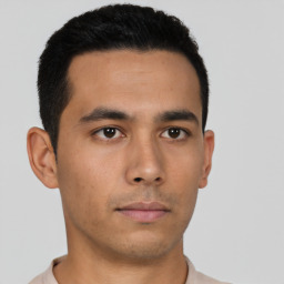 Neutral asian young-adult male with short  black hair and brown eyes