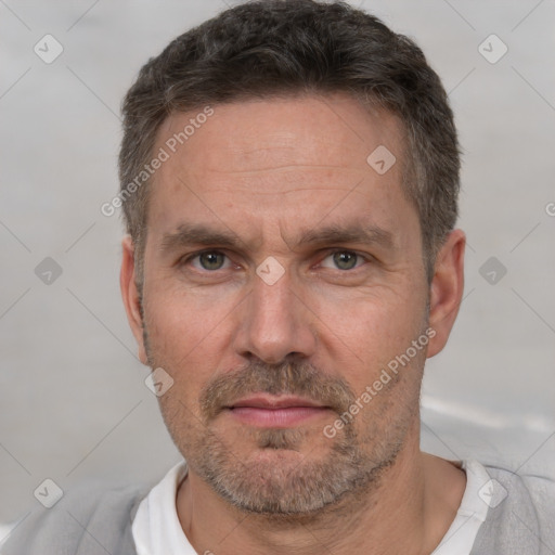 Neutral white adult male with short  brown hair and brown eyes