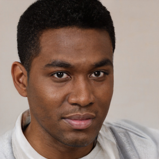 Neutral black young-adult male with short  brown hair and brown eyes