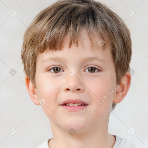 Joyful white child male with short  brown hair and brown eyes