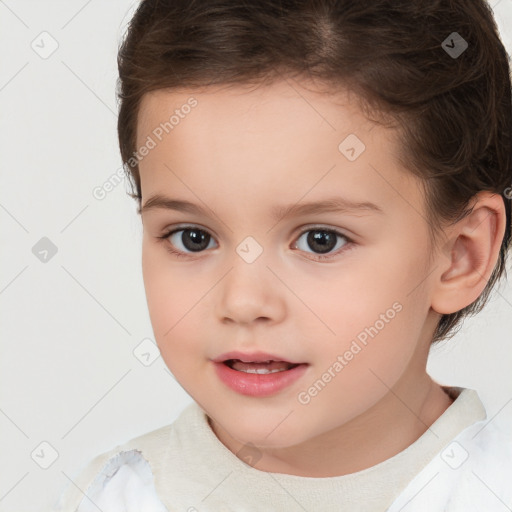 Neutral white child female with short  brown hair and brown eyes