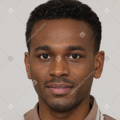 Neutral black young-adult male with short  brown hair and brown eyes