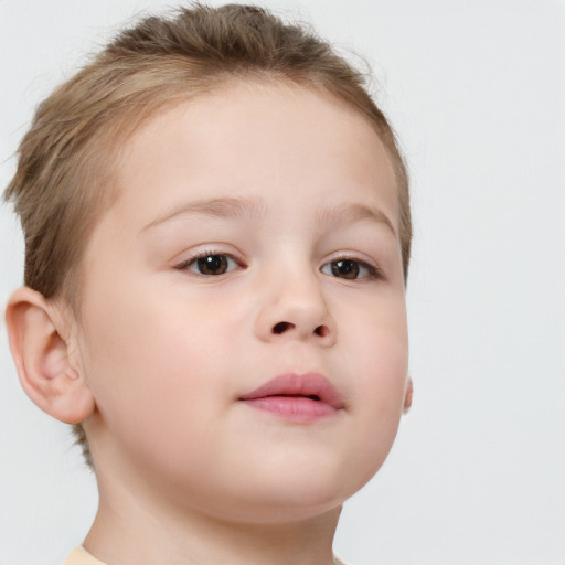 Neutral white child female with short  brown hair and brown eyes