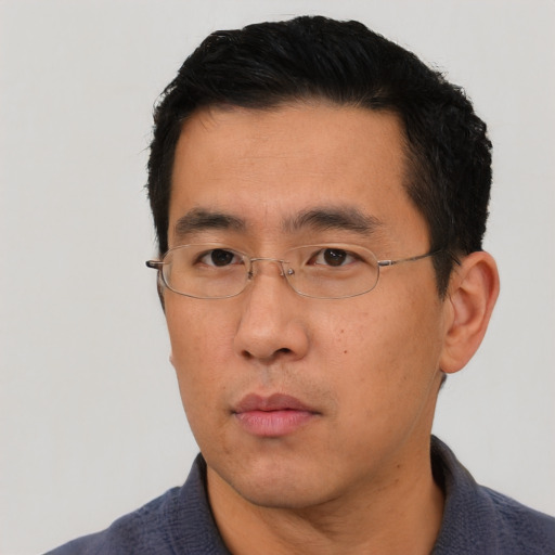 Neutral asian young-adult male with short  black hair and brown eyes