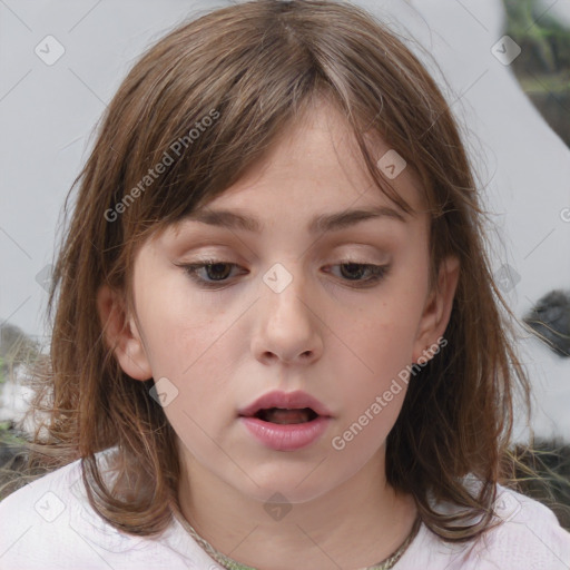 Neutral white child female with medium  brown hair and brown eyes