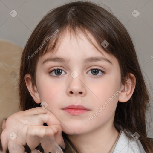 Neutral white child female with medium  brown hair and brown eyes