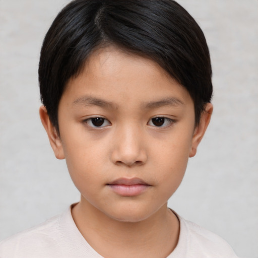Neutral asian child female with short  brown hair and brown eyes