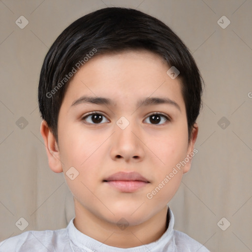 Neutral asian child male with short  brown hair and brown eyes