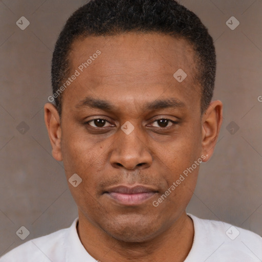 Neutral black young-adult male with short  brown hair and brown eyes