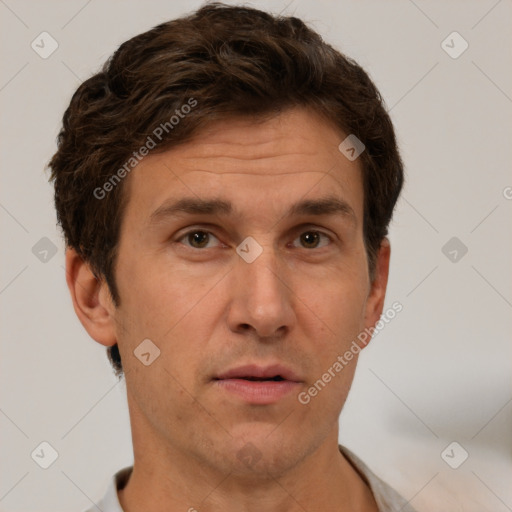 Neutral white adult male with short  brown hair and brown eyes