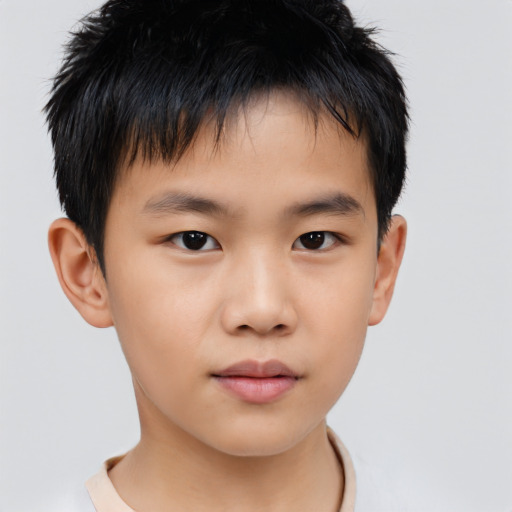 Neutral asian child male with short  brown hair and brown eyes