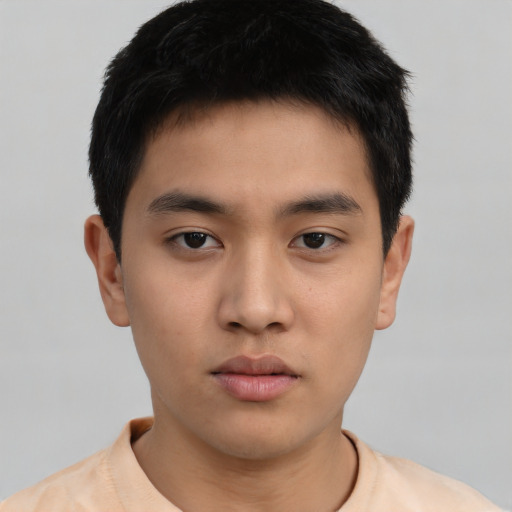 Neutral asian young-adult male with short  black hair and brown eyes