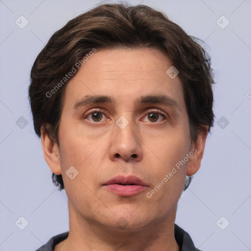 Neutral white adult male with short  brown hair and brown eyes