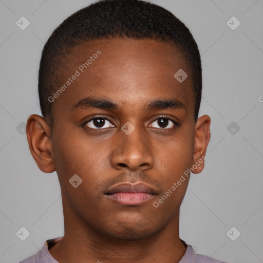 Neutral black young-adult male with short  brown hair and brown eyes