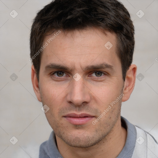 Neutral white adult male with short  brown hair and brown eyes