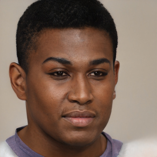 Neutral black young-adult male with short  brown hair and brown eyes