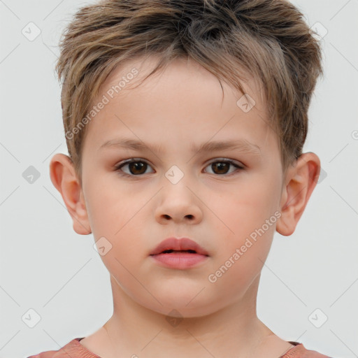 Neutral white child male with short  brown hair and brown eyes