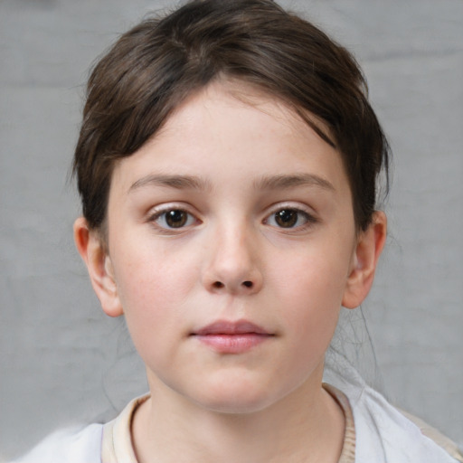 Neutral white child female with short  brown hair and brown eyes