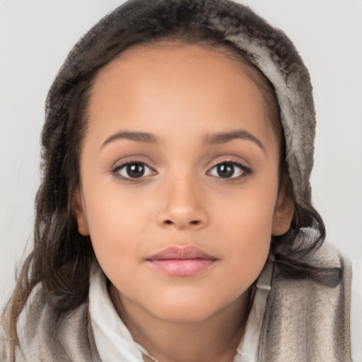 Neutral white child female with long  brown hair and brown eyes