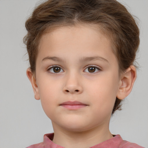 Neutral white child female with short  brown hair and brown eyes